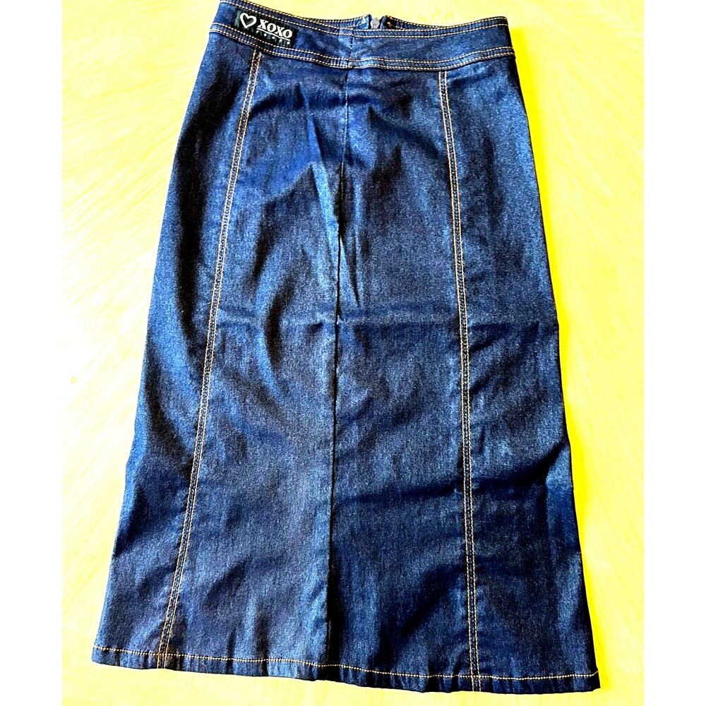 VTG 90s XOXO Jean Pencil Skirt maxi Office Western Cowgirl Denim XS 00 Y2K